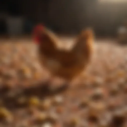 Diverse chicken feed types in a vibrant setting