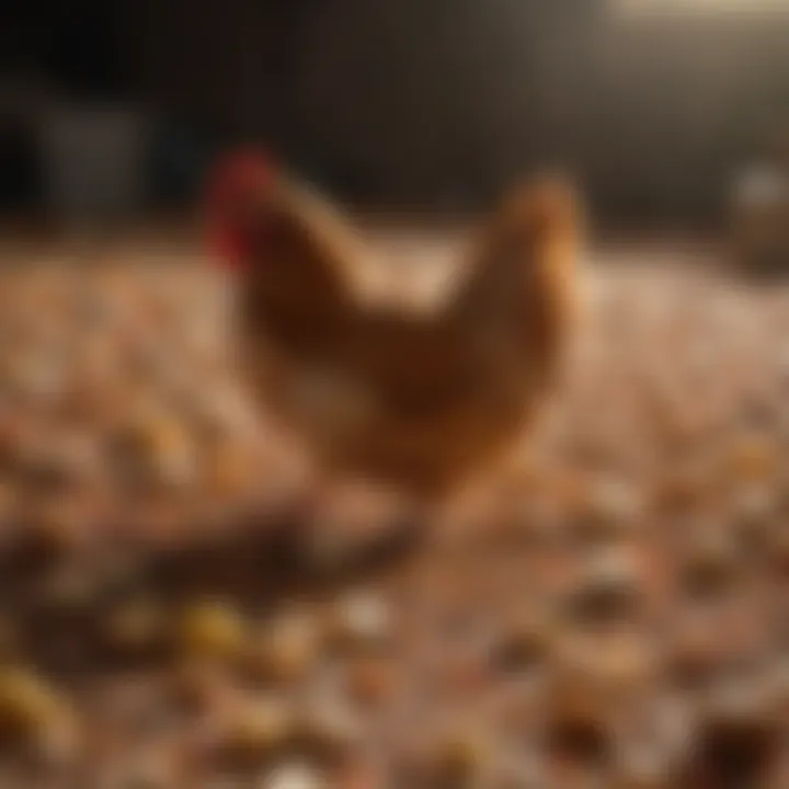 Diverse chicken feed types in a vibrant setting