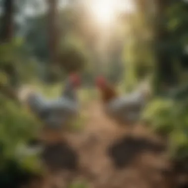 Chickens in a lush agricultural setting