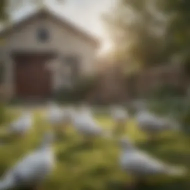 Peaceful Flock of Doves A small flock of doves in a backyard, symbolizing peace and companionship.