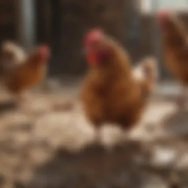 Chickens engaging in dust bathing activity together