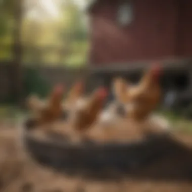 Chickens comfortably roaming around a well-maintained coop using a wheel lift kit.