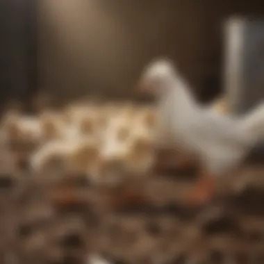 Chicks foraging in a safe environment with Purina Chick Grit scattered