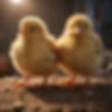 Chicks in Optimal Brooding Environment Healthy chicks thriving in a warm and well-maintained brooder.