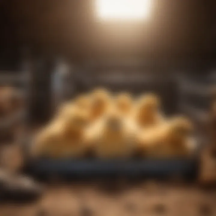 Chicks comfortably resting in a portable brooder environment