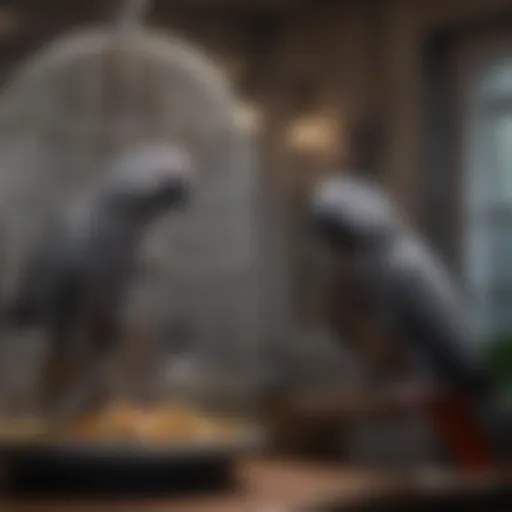 Spacious cage designed for African Grey parrots