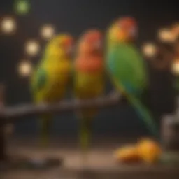 Colorful parakeets sitting on a perch