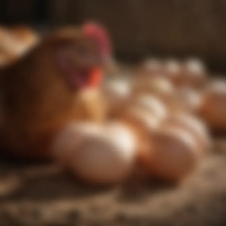 Close-up of a hen laying eggs