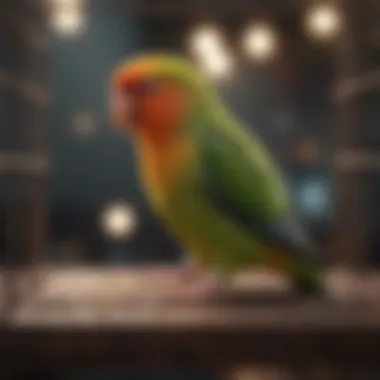 Key Features of a Lovebird Cage Interior view of a lovebird cage with essential features highlighted