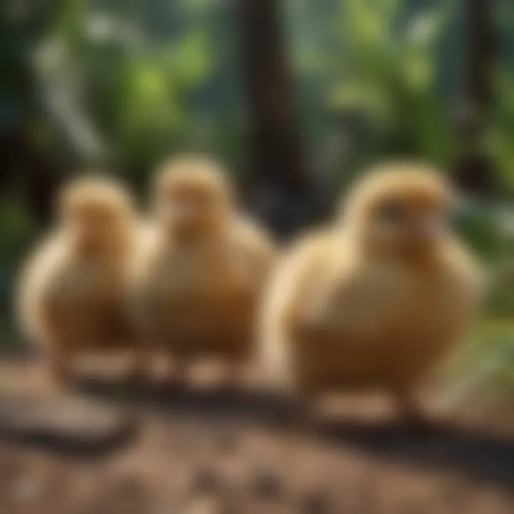 Group of vibrant Cochin chicks roaming freely