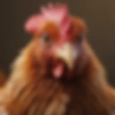 Close-up of a Rhode Island Red showcasing its plumage