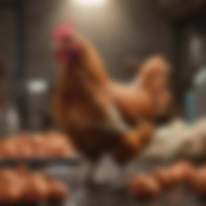 Healthy chickens being examined for wellness