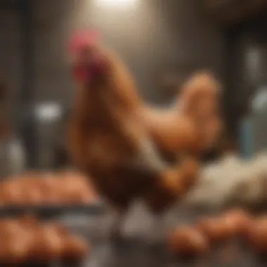 Routine Health Management for Chickens Healthy chickens being examined for wellness