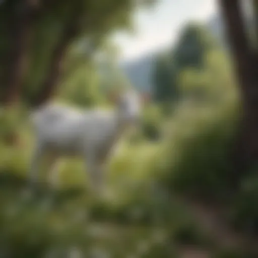 A diverse pasture showcasing various plants that goats naturally forage.