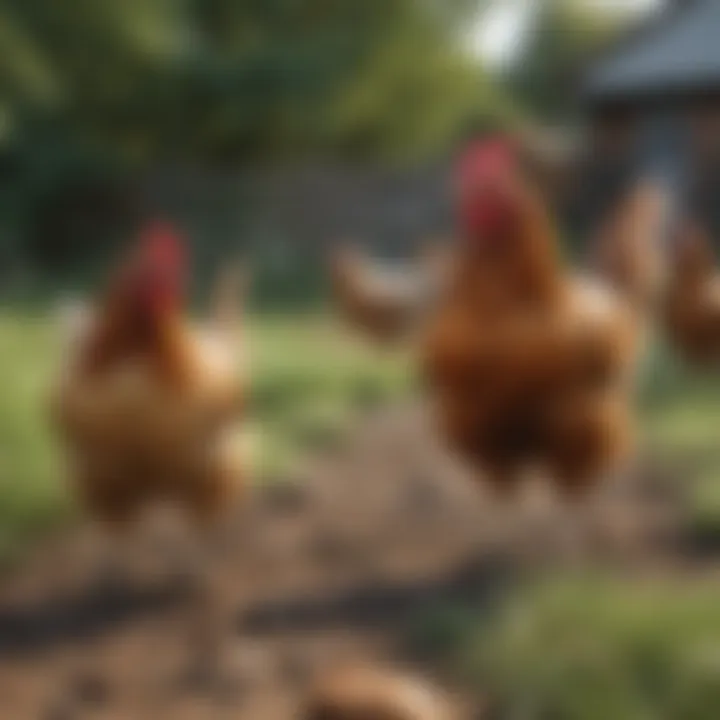 A backyard setting with free-ranging chickens