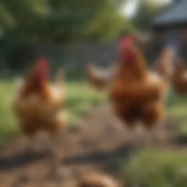 Free-Range Chickens in a Natural Habitat A backyard setting with free-ranging chickens