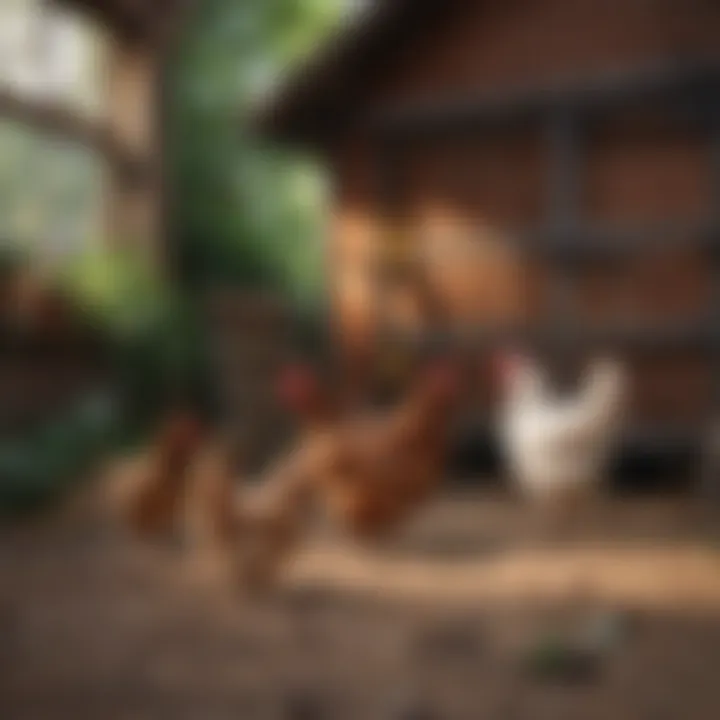 Chickens roaming freely in a spacious and secure coop environment