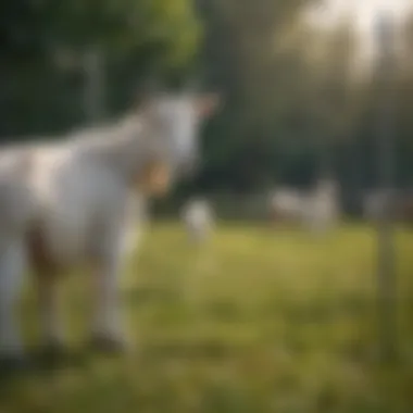 Portable electric fence setup for goats in a pasture