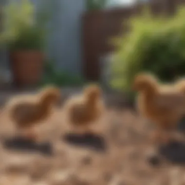 Vibrant Brown Leghorn chicks exploring a backyard