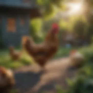 Chickens in a lush backyard setting