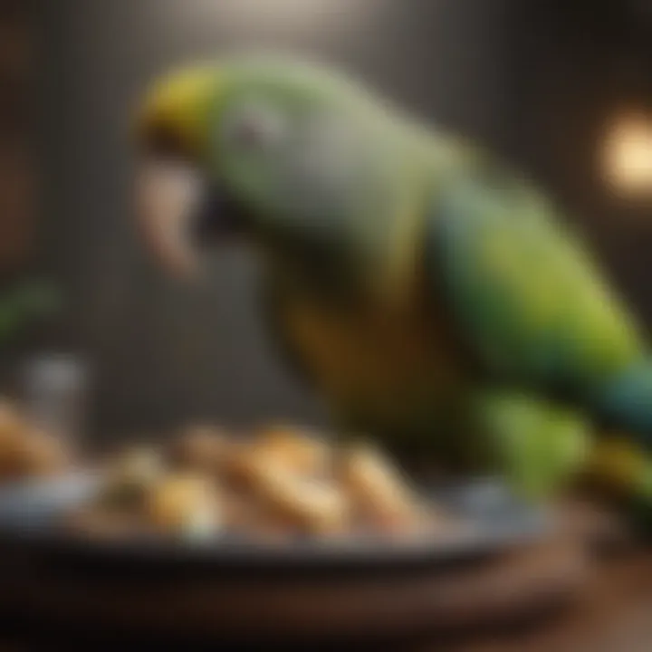 An Amazon parrot enjoying a nutritious meal