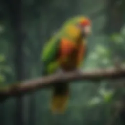 Vibrant Amazon parrot perched on a branch