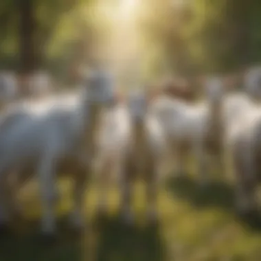 Healthy Goat Herd in Pasture A healthy herd of goats grazing peacefully