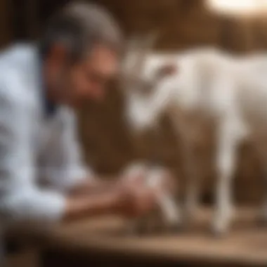 Veterinarian administering vaccine to a goat