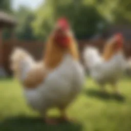 Diverse chicken breeds in a sunny yard