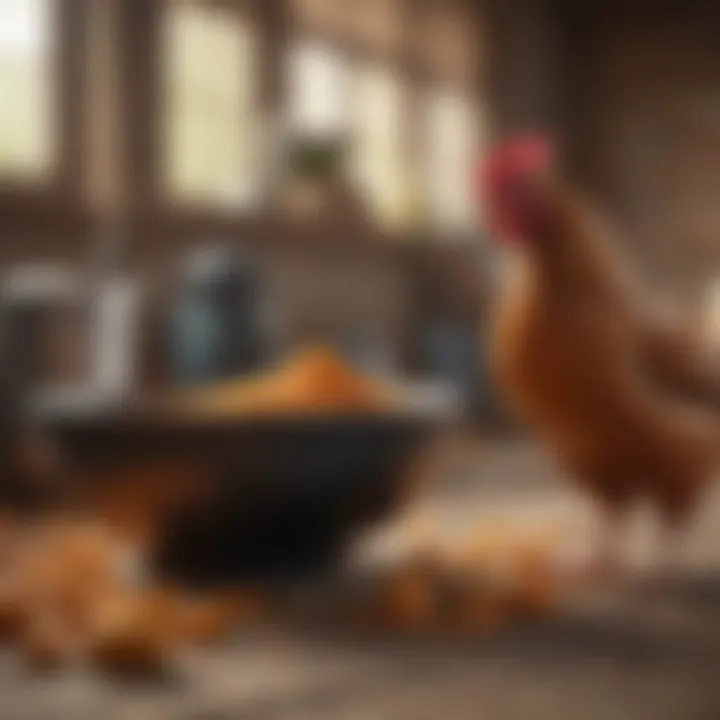 Nutritional feed for chickens in a bowl
