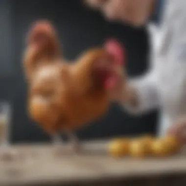 Veterinarian examining a chicken for health check
