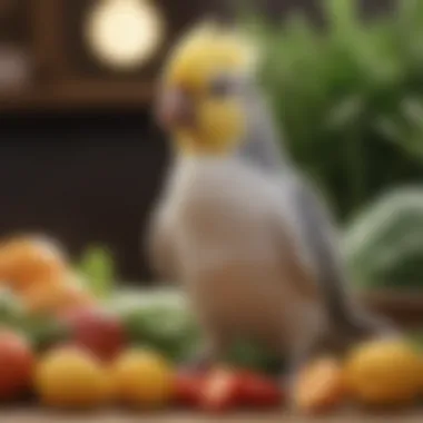Balanced Diet for Cockatiels Fresh fruits and vegetables, a balanced diet for cockatiels.