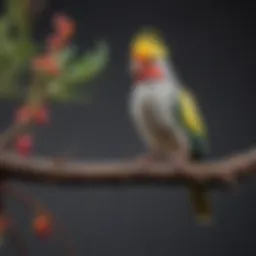 A vibrant cockatiel perched on a branch, showcasing its colorful plumage.
