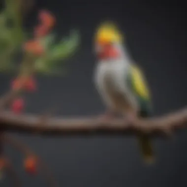 Vibrant Cockatiel Perched on Branch A vibrant cockatiel perched on a branch, showcasing its colorful plumage.