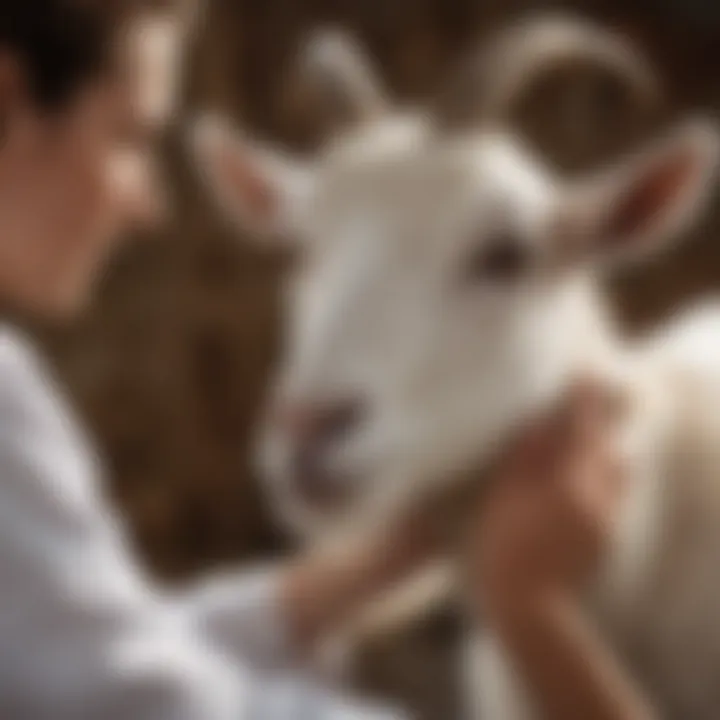 A veterinary professional administering a vaccine to a goat