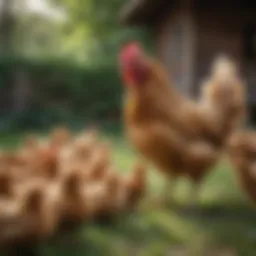 Diverse chicken breeds in a serene backyard setting
