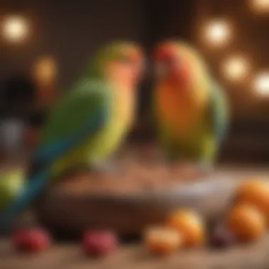 Nutritional Options for Love Birds Various types of seeds and fresh fruits ideal for love birds' diet