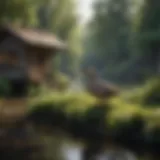 Spacious outdoor duck housing with natural elements