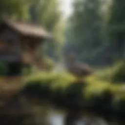Spacious outdoor duck housing with natural elements