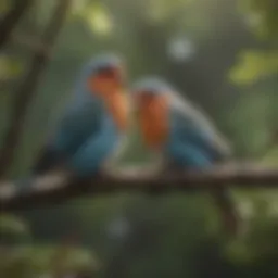 Beautiful love birds perched on a branch