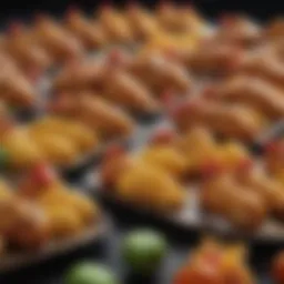 Colorful assortment of chicken-friendly snacks