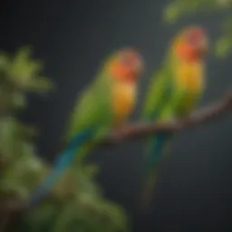 Vibrant parakeets perched on a branch