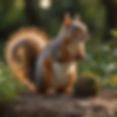 A squirrel in a garden, showcasing its natural behavior.