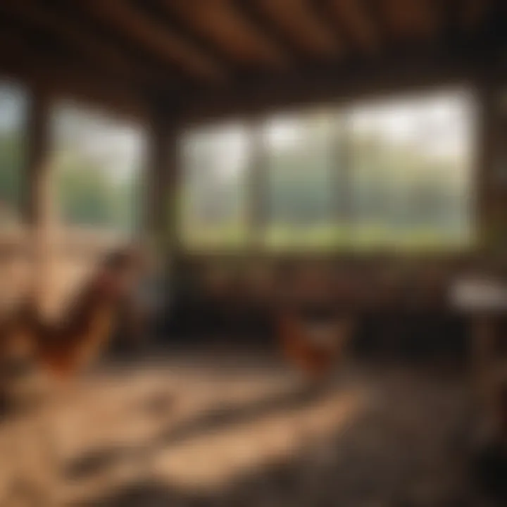 An interior view of a chicken coop demonstrating a healthy environment.