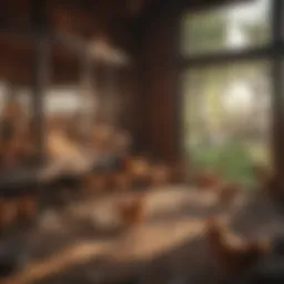 Spacious chicken coop design showcasing multiple sections for ten chickens.