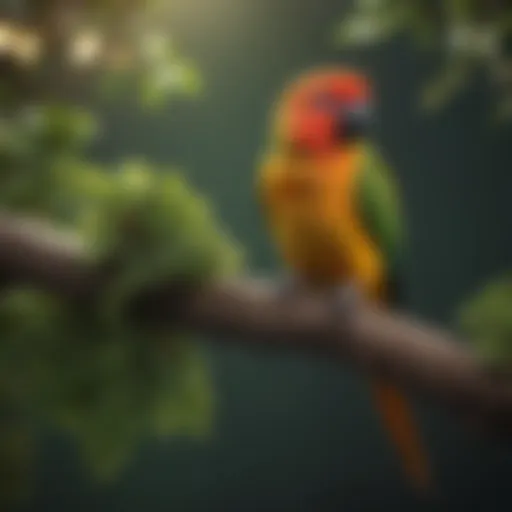 A vibrant conure perched on a branch