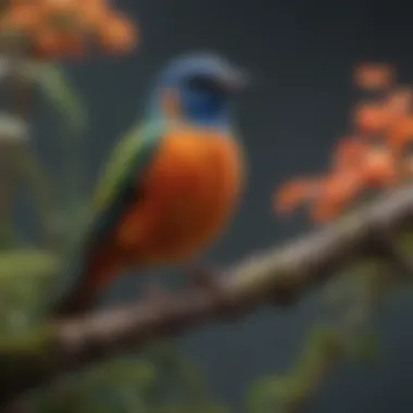 Colorful conyard bird perched on a branch