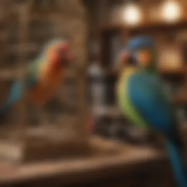 Different materials used for corner perches, displaying natural wood, plastic, and metal options for bird cages.