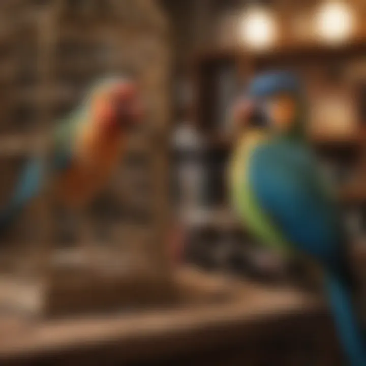 Different materials used for corner perches, displaying natural wood, plastic, and metal options for bird cages.