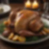 A beautifully garnished plate featuring roasted Cornish hen